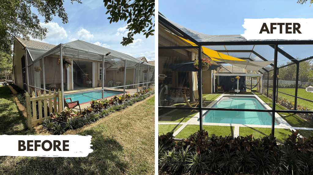 Before and After Pool Cage Repainting