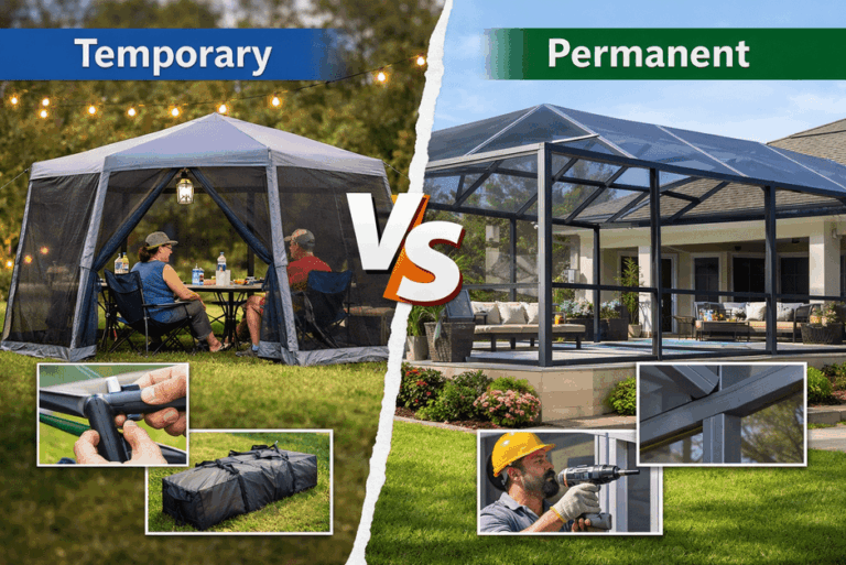 Blog 26 The Difference Between Temporary vs Permanent Screen Enclosure Structures