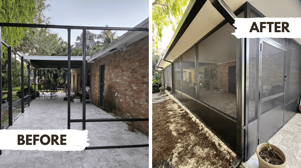Screen Repair 11 Before and After Patio Enclosure Installation