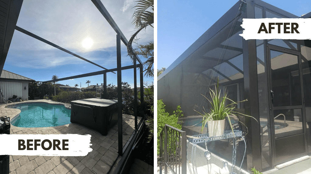 Screen Repair 12 Before and After Pool Cage Installation Service