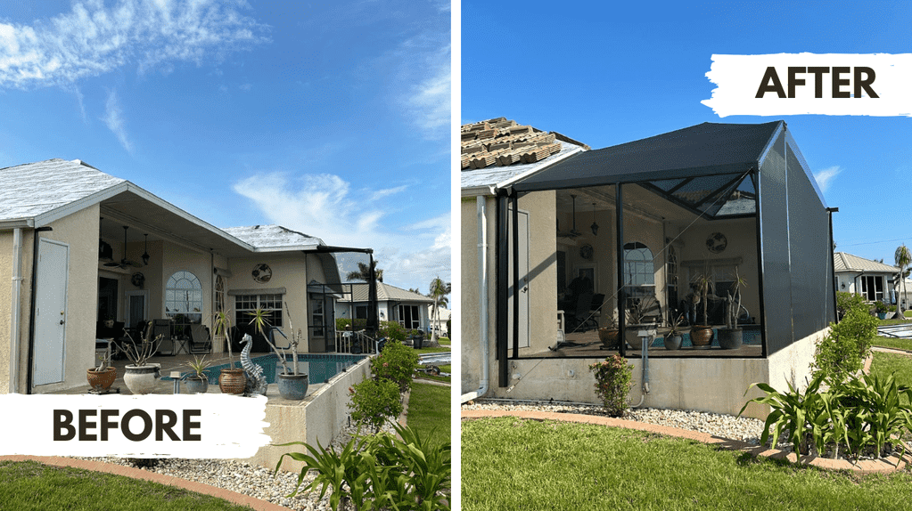 Screen Repair 14 Before and After Pool Cage Installation